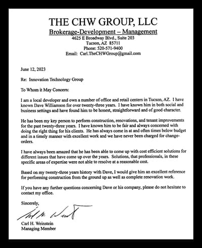 Recommendation letter from The CHW Group